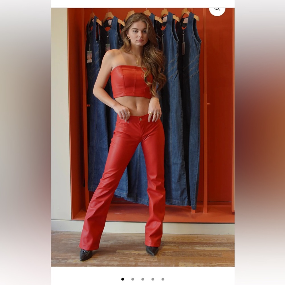 Revice denim low down red leather pants. NWT. Size 29